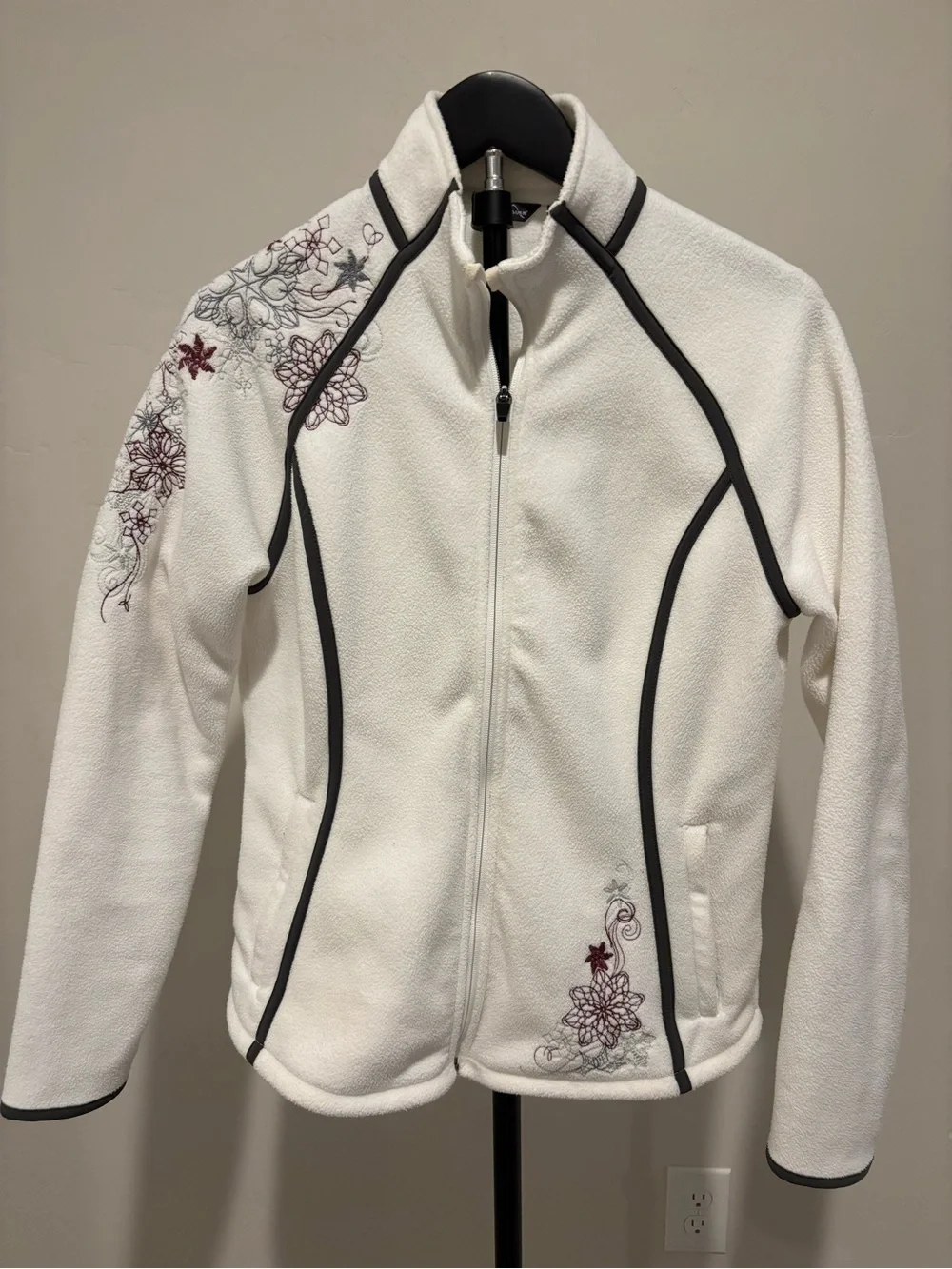 Eddie Bauer Fall 2011 Floral Embroidered White Fleece Jacket